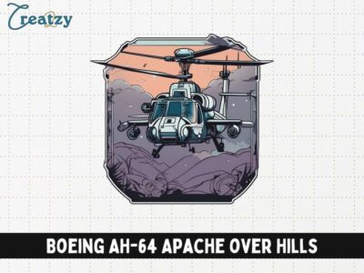Boeing AH-64 Apache over Hills Sticker