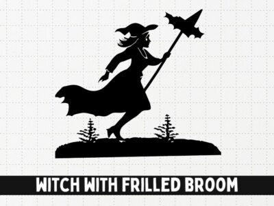 Halloween Witch with Frilled Broom SVG