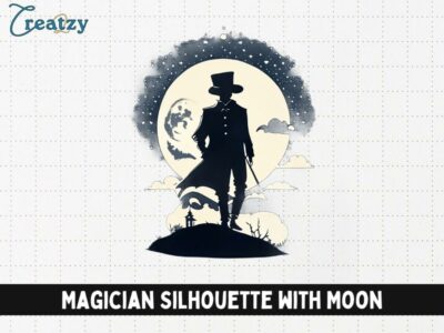 Magician Silhouette with Moon