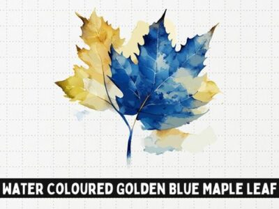 Water Coloured Golden Blue Maple Leaf SVG