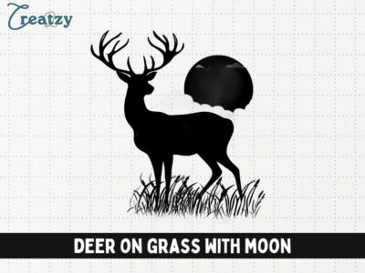 Deer on Grass with Moon