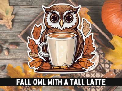 Fall Owl with a Tall Latte Sticker