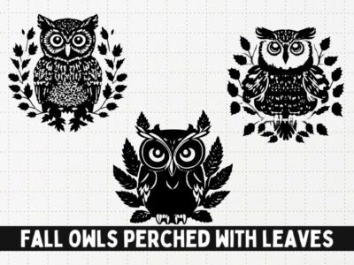 Fall Owl Perched with Leaves SVG