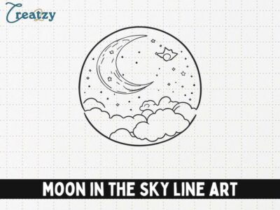 Moon in the Sky Line Art