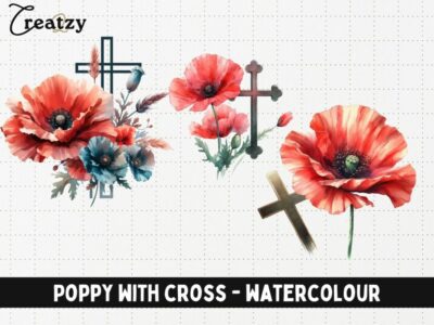 Poppy with cross - watercolour - Creatzy